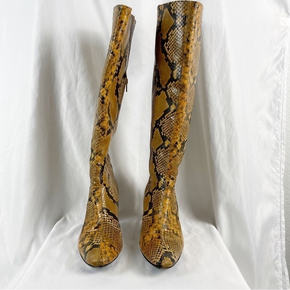 Staud Benny Snake Effect Leather Knee High Tall Boots Gold Tan EU 37 Casual - Picture 3 of 11